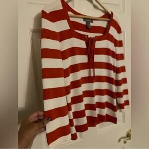 Kenar Cream Lace Up Tie Front Stripe Lightweight Career Sweater Size Small